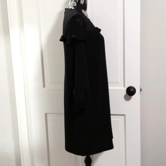 ποΈ π€LOFTπ€ - Black L/S Dress w/Sheer Polka Dot Ruffle Detail - Picture 7 of 16